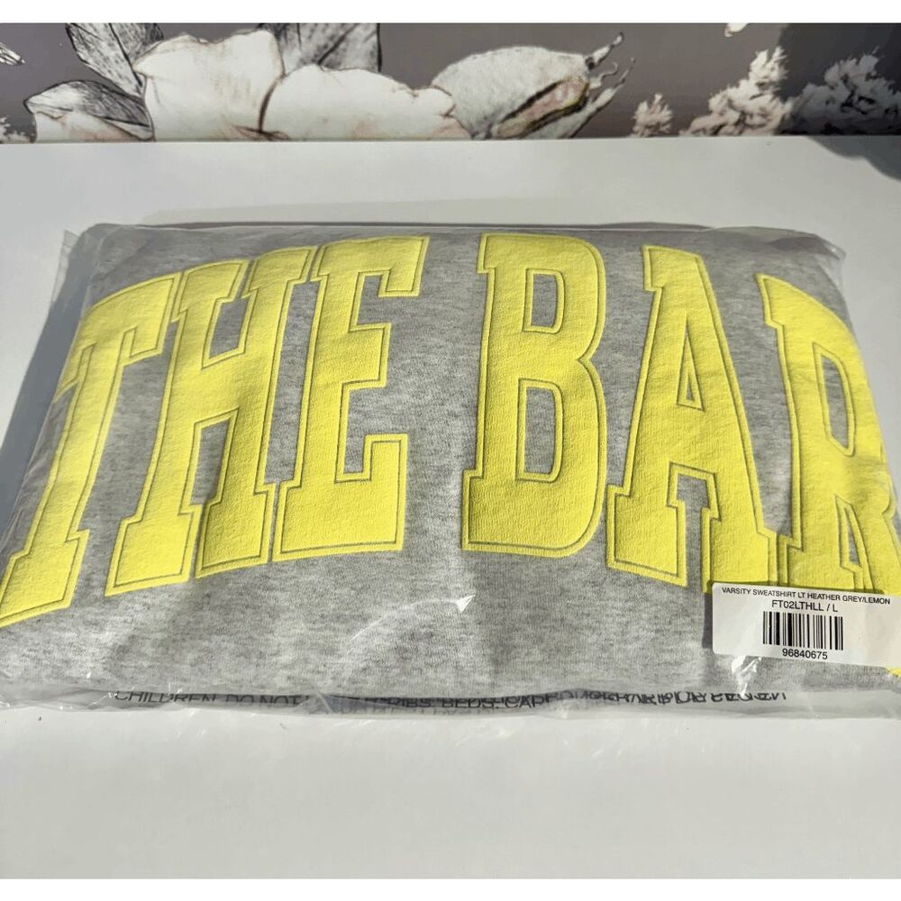 The Bar Varsity Sweatshirt in Lt Heather Grey/Lemon - Picture 11 of 13